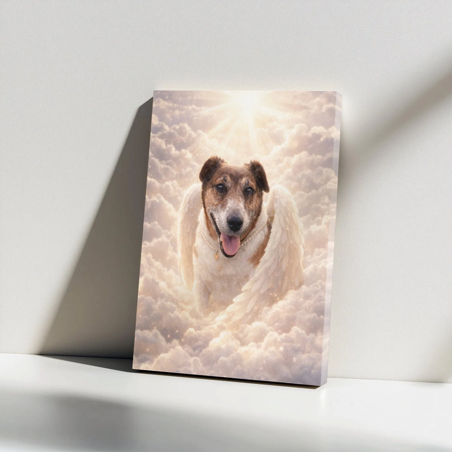 Dog Memorial Canvas Art | Angel Dog in Clouds Portrait | Premium Gallery Wrapped Canvas | Sympathy Gift for Pet Loss