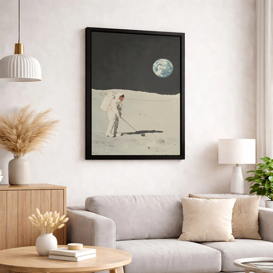 Astronaut Playing Golf Canvas Wall Art | Moon Surface Space Exploration Print | Premium 1.25" Gallery Wrap | Unique Gift for Golfers & Space Fans