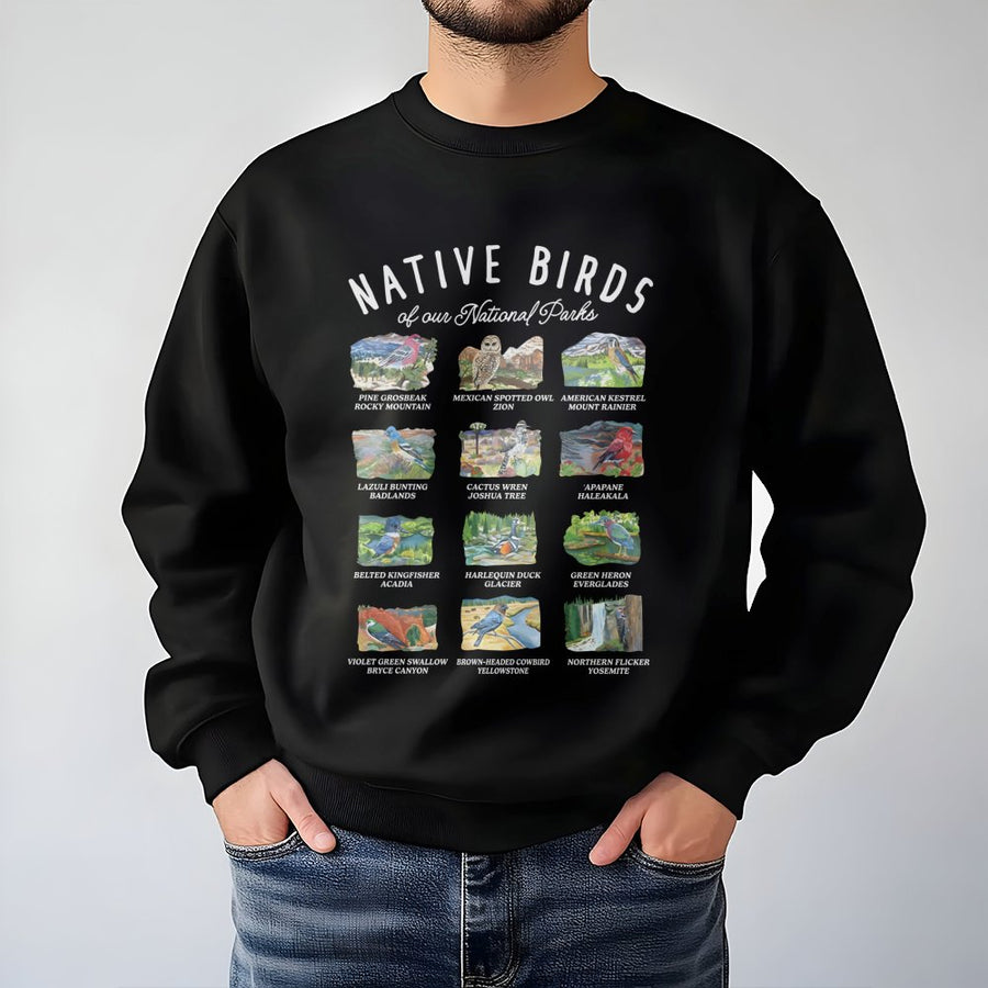 National Parks Bird Sweatshirt | Native Birds Wildlife Graphic | Premium Cotton Blend | Gift for Bird Watcher and Nature Lover