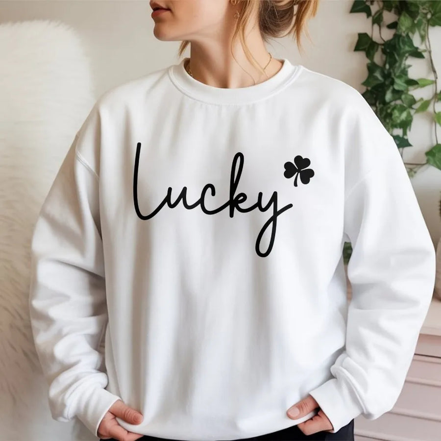 Lucky Shamrock Sweatshirt | Minimalist Irish Clover Graphic | Premium Cotton Blend | St Patricks Day Gift for Men and Women