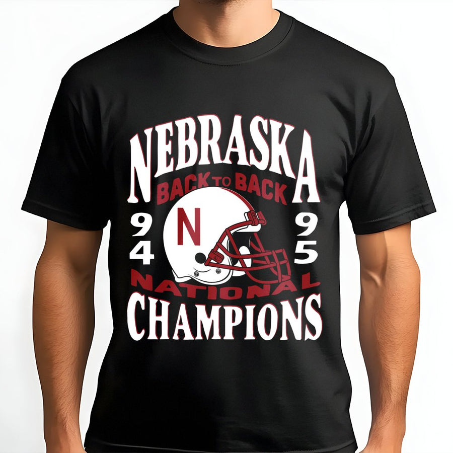 Nebraska Back To Back Champs 1994 1995 T-Shirt, Vintage College Football Graphic T-Shirt, Retro National Champions Top For Men Women
