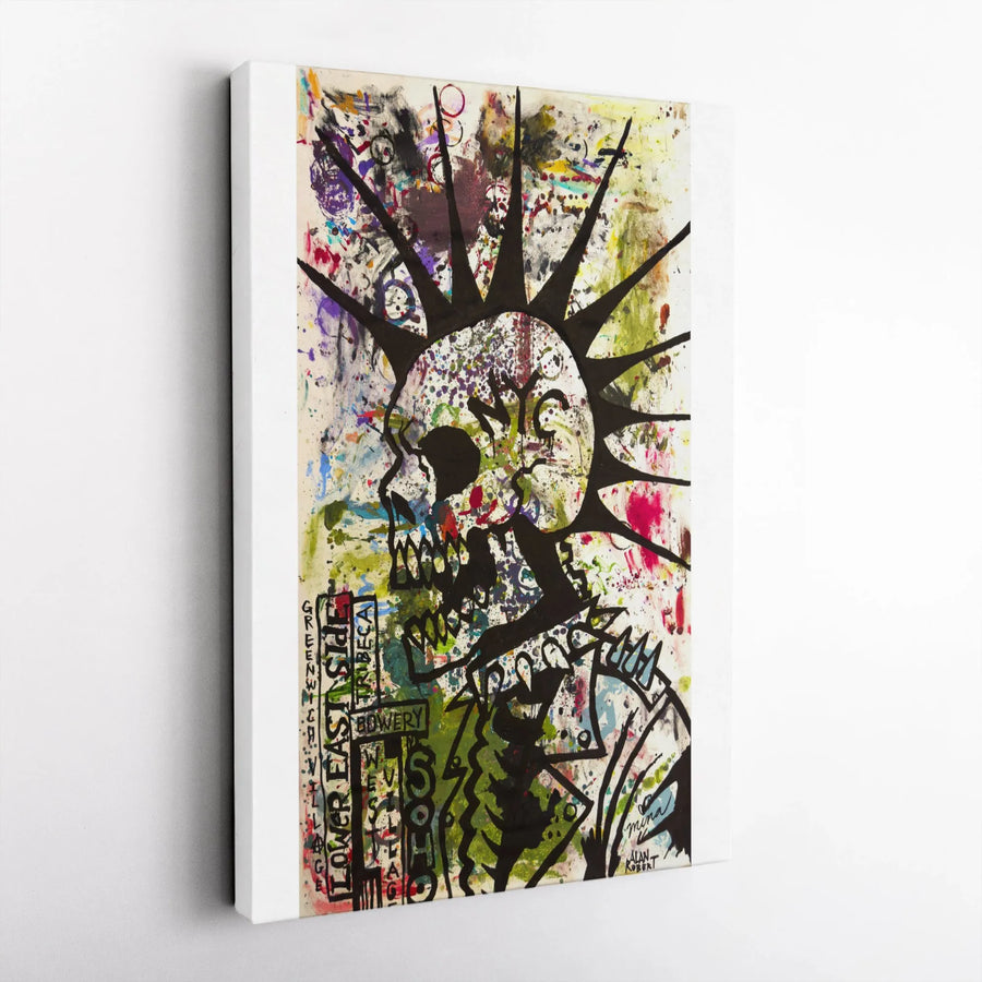 Punk Rock Skeleton Canvas Wall Art | Graffiti Mohawk Skull Print | Premium 1.25" Thick Gallery Wrap | Collector's Music Home Decor Gift