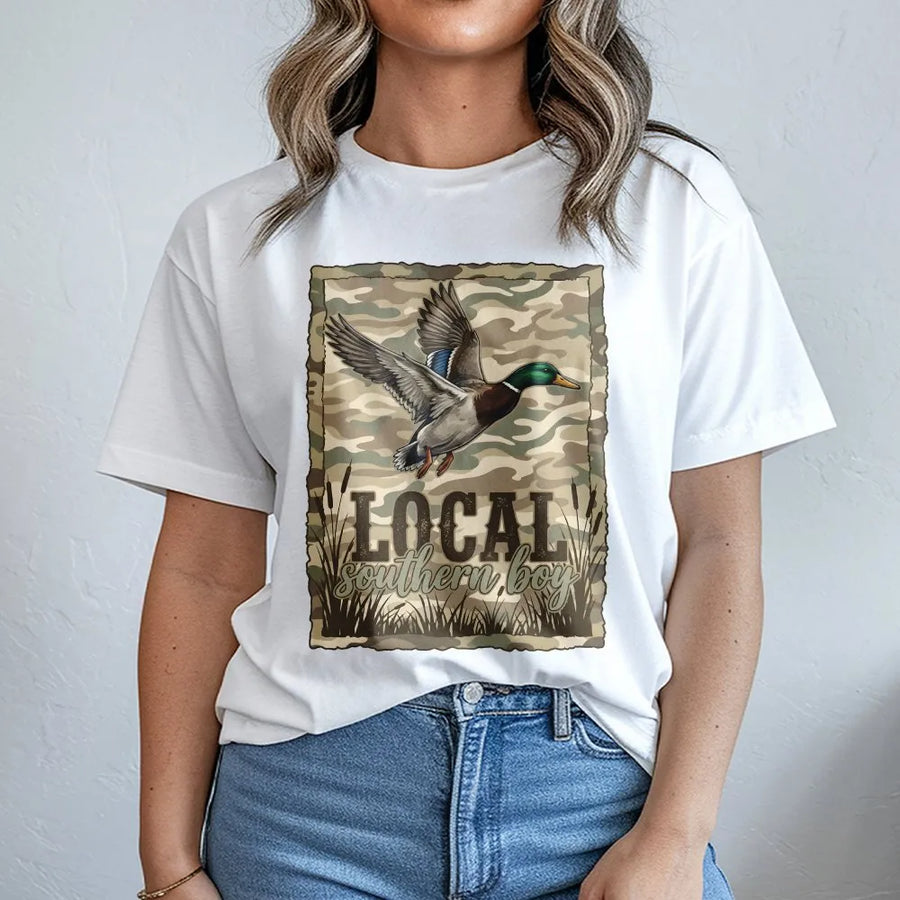 Duck Hunting T-Shirt | Local Southern Boy Camo Mallard Design | Soft Cotton Blend | Gift for Hunter, Outdoorsman Country Apparel