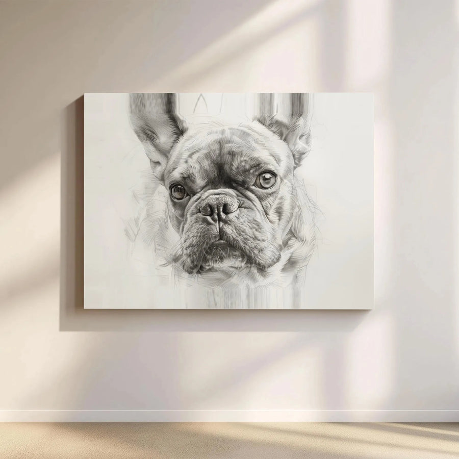 French Bulldog Sketch Canvas Wall Art | Realistic Pencil Drawing Portrait | Premium Gallery Canvas | Unique Gift for Dog Lovers & Pet Owners