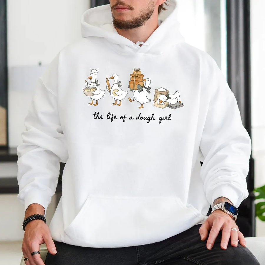Dough Girl Hoodie | Cute Baking Goose Graphic Sweatshirt | Soft Cotton-Blend Pullover | Premium Gift for Bakers and Chefs