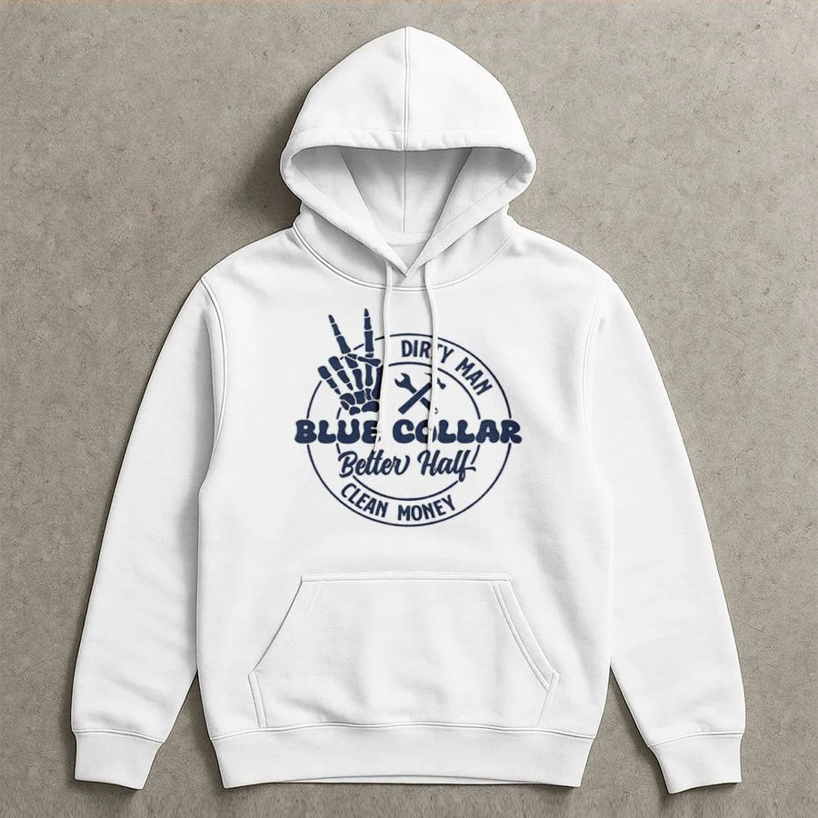 Blue Collar Better Half Hoodie | Skeleton Tool Graphic | Premium Cotton Blend | Funny Gift for Wife of Tradesman