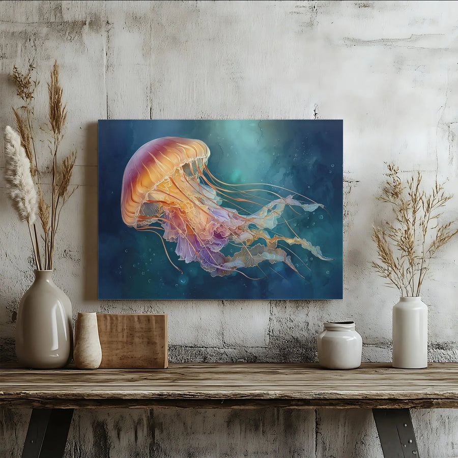 Jellyfish Canvas Wall Art | Vibrant Watercolor Ocean Painting | Premium Thick Gallery Wrap | Nautical Home Decor Gift for Marine Life Lovers