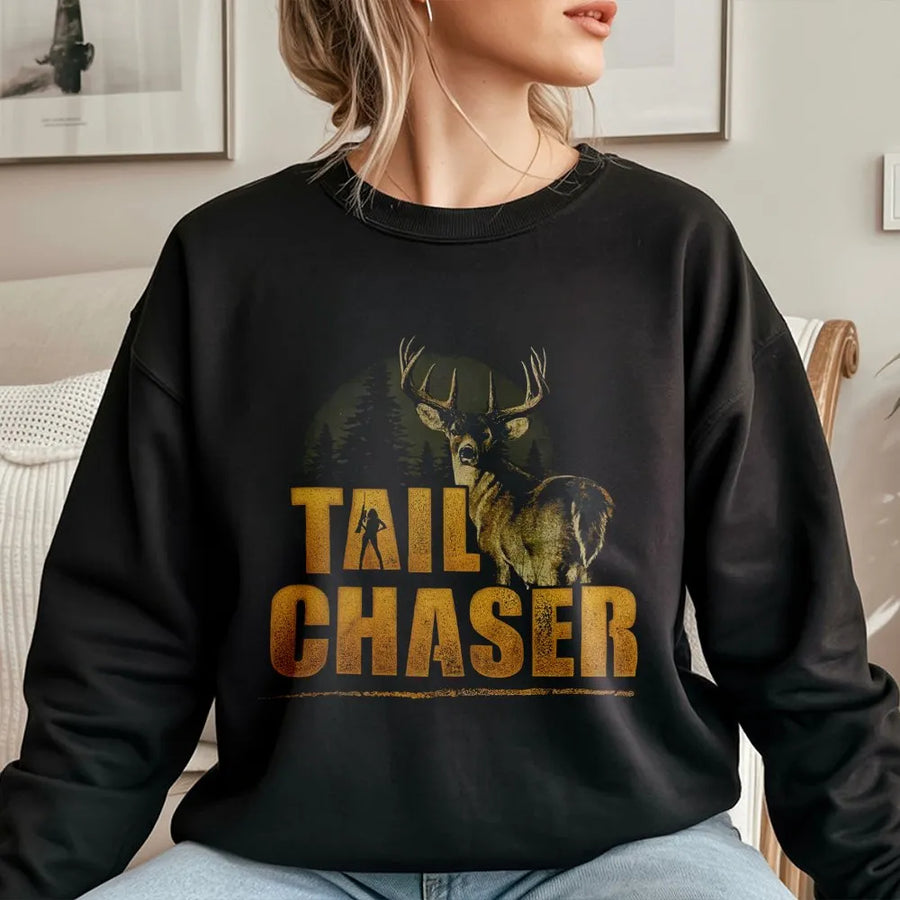 Tail Chaser Deer Hunting Sweatshirt | Retro Whitetail Buck Graphic | Premium Soft Unisex Pullover | Gift for Hunter Outdoor Enthusiast