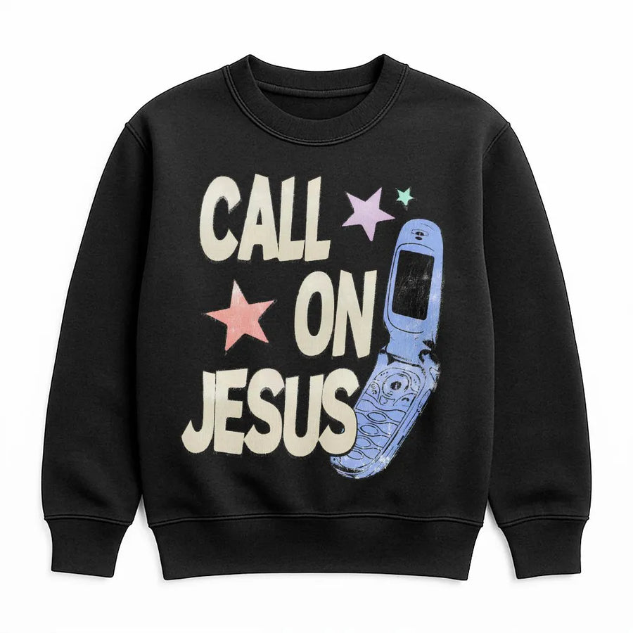 Call On Jesus Sweatshirt | Retro Y2K Flip Phone Graphic | Premium Cotton Blend | Christian Faith Gift for Him Her