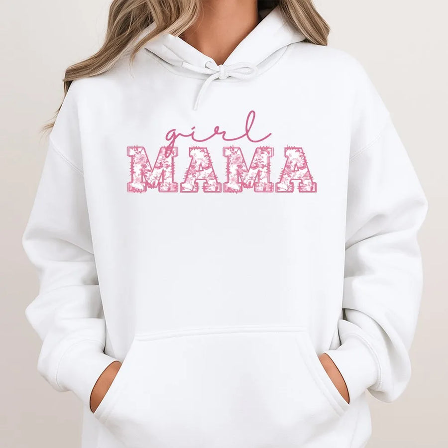 Girl Mama Hoodie | Floral Toile Typography Design | Premium Cotton Blend | New Mom Gift & Mother's Day 2026 Outfit