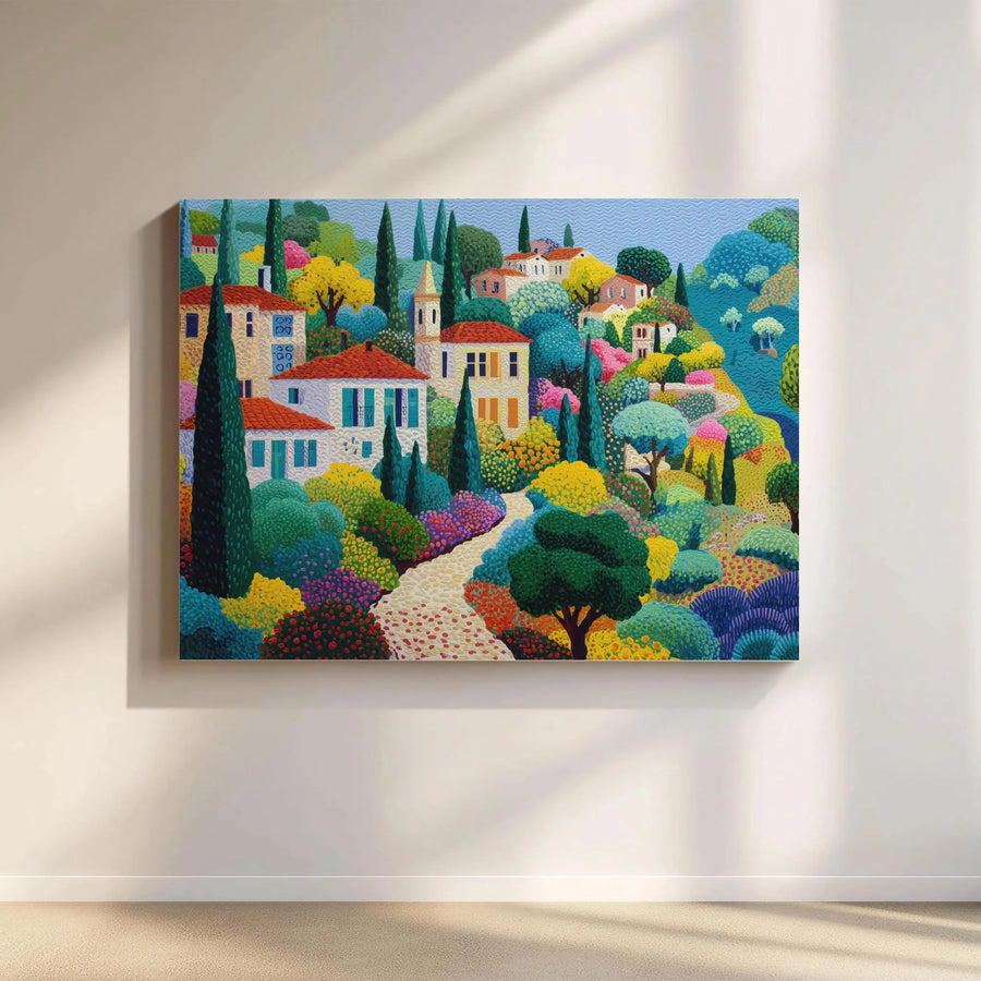 Mediterranean Village Canvas Art | Colorful Italian Coast Painting Print | Premium Gallery Wrapped Canvas | Living Room Decor Gift for Travel Lovers