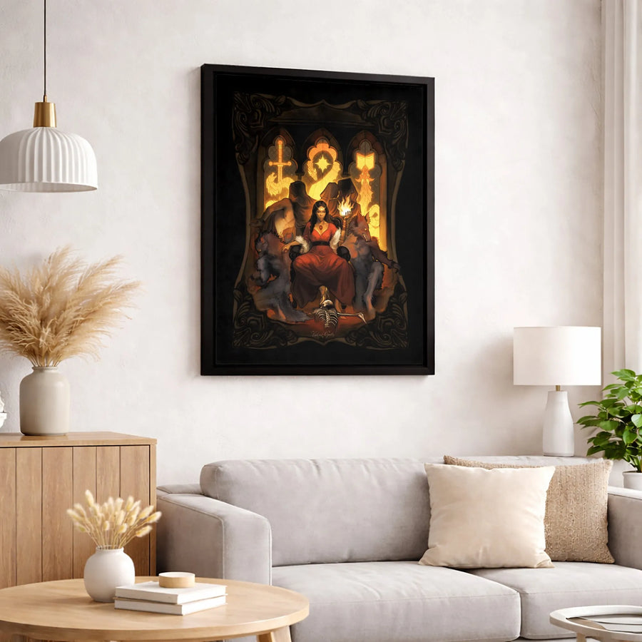 Gothic Sorceress Queen Wall Art | Dark Fantasy Throne Illustration | Premium 1.25-Inch Gallery Wrapped Canvas | Gift for Fantasy Lovers