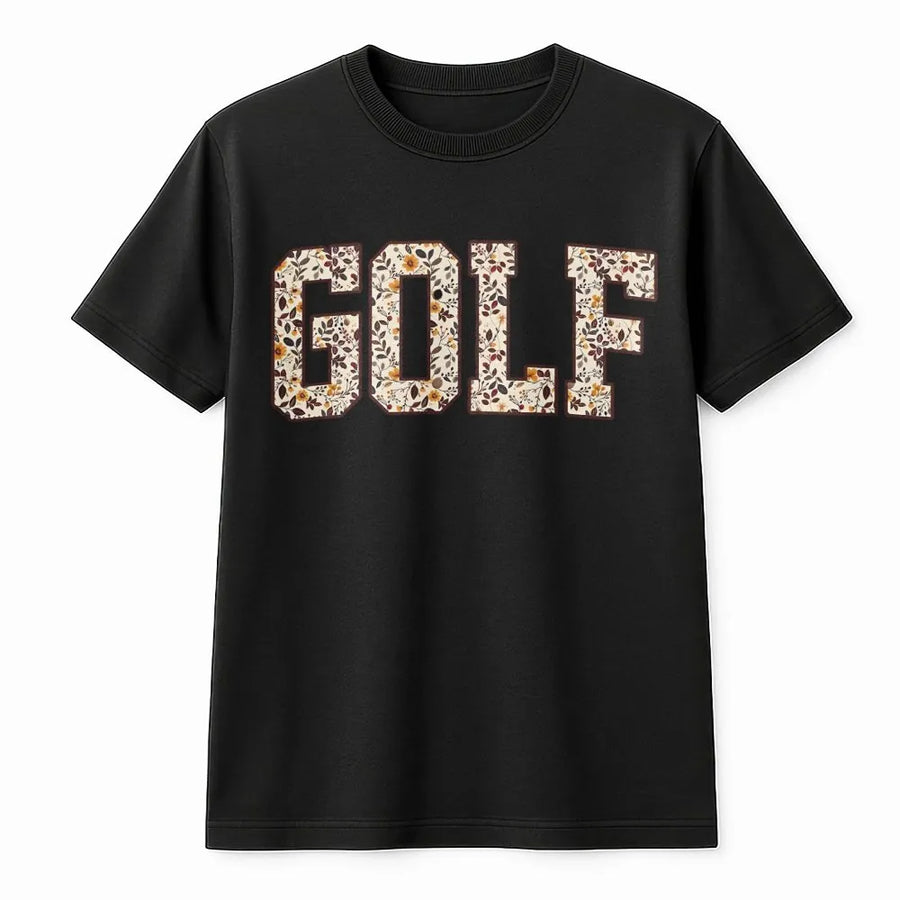 Floral Golf T-Shirt | Vintage Botanical Print Collegiate Style | Soft Cotton Graphic Tee | Cute Gift for Golfer Mom & Wife