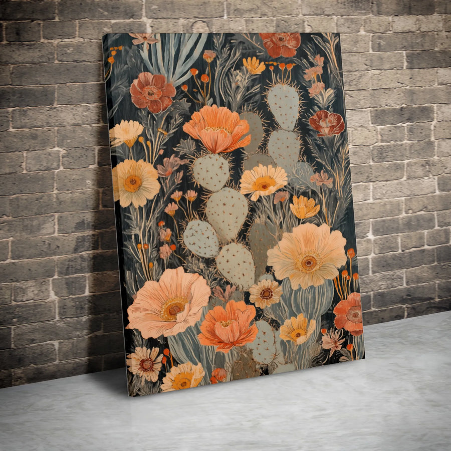 Desert Floral Canvas Wall Art | Vintage Botanical Cactus & Wildflower Print | Premium 1.25" Gallery Wrap | Boho Home Decor Gift for Her