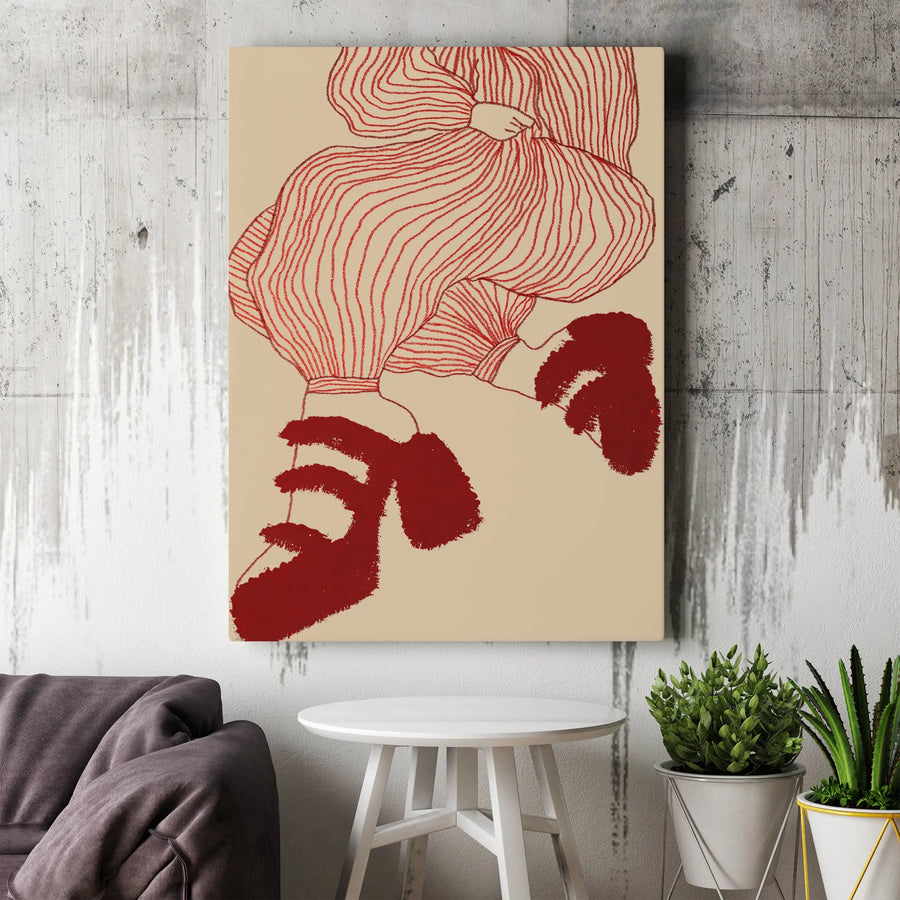 Abstract Line Art Canvas Print | Minimalist Red Striped Pants Illustration | Premium Gallery Wrap Wall Decor | Modern Aesthetic Home Office Art