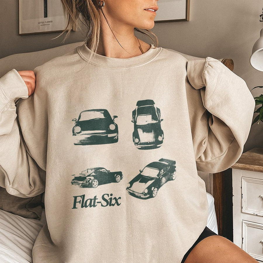 Flat Six Car Sweatshirt | Vintage Sports Car Graphic Print | Premium Cotton Blend | Gift for Car Enthusiast Gearhead