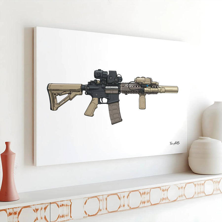 AR-15 Canvas Art | Detailed Tactical Rifle Illustration | Premium Gallery Wrapped Print | Collector's Gift for Gun Enthusiast Man Cave Decor