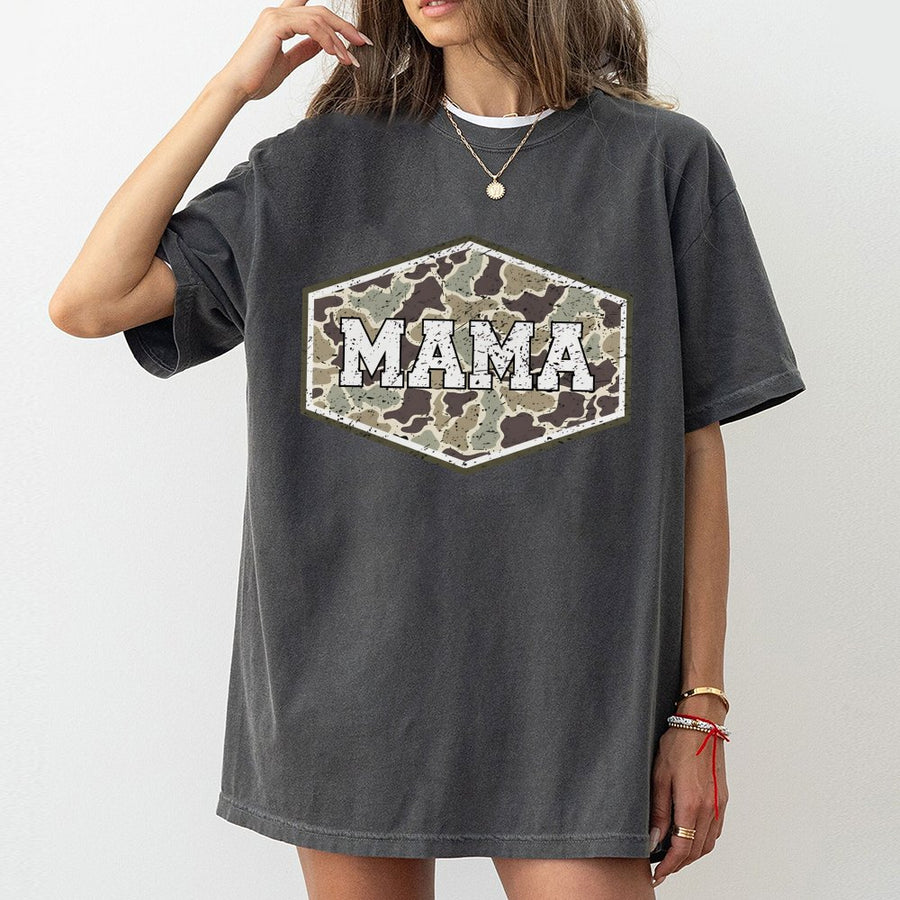 Mama Camo Graphic T-Shirt | Distressed Army Print Design | 100% Cotton Premium Fabric | Southern Country Style Gift for Moms