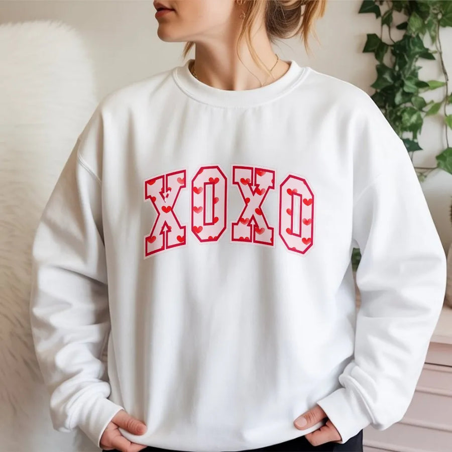 XOXO Sweatshirt with Hearts | Cute Preppy Valentine's Day Pullover | Soft Cotton Blend | Romantic Gift for Her