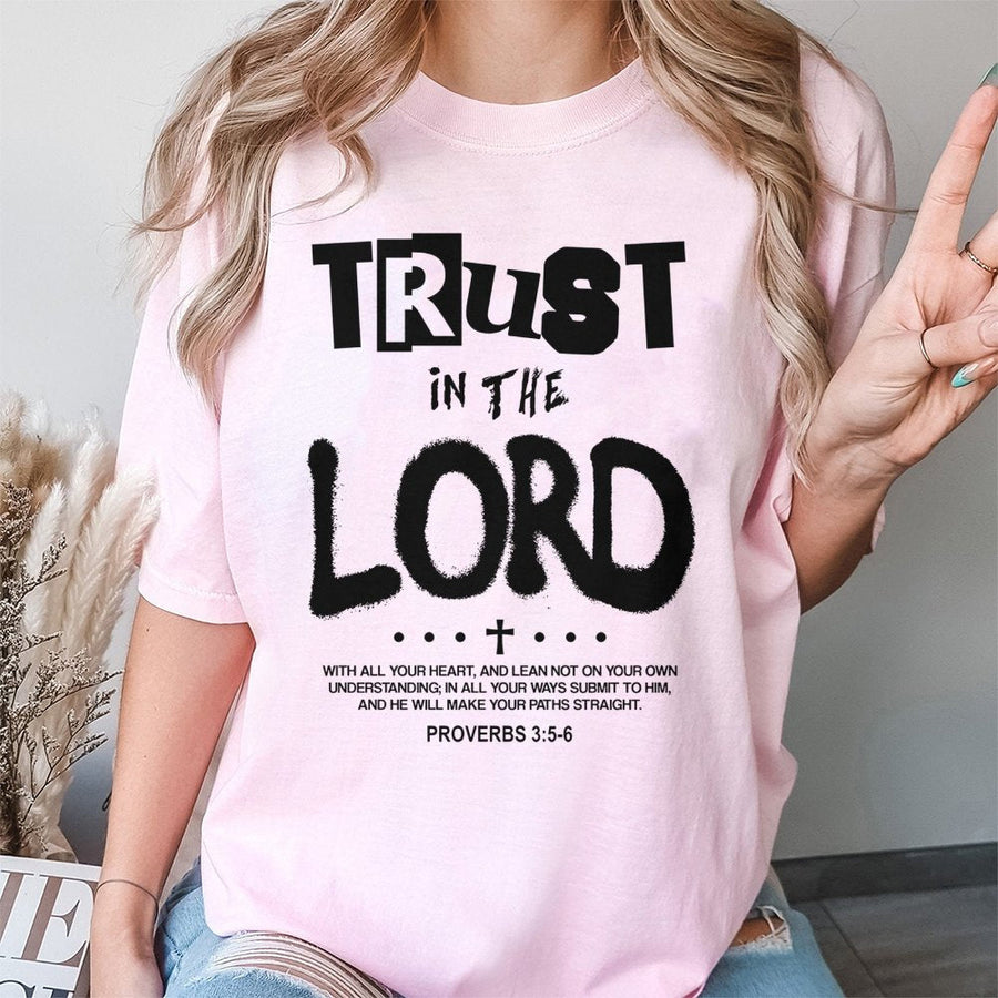 Trust In The Lord T-Shirt | Proverbs 3:5-6 Scripture Quote | Premium 100% Cotton Tee | Christian Faith Gift for Men and Women
