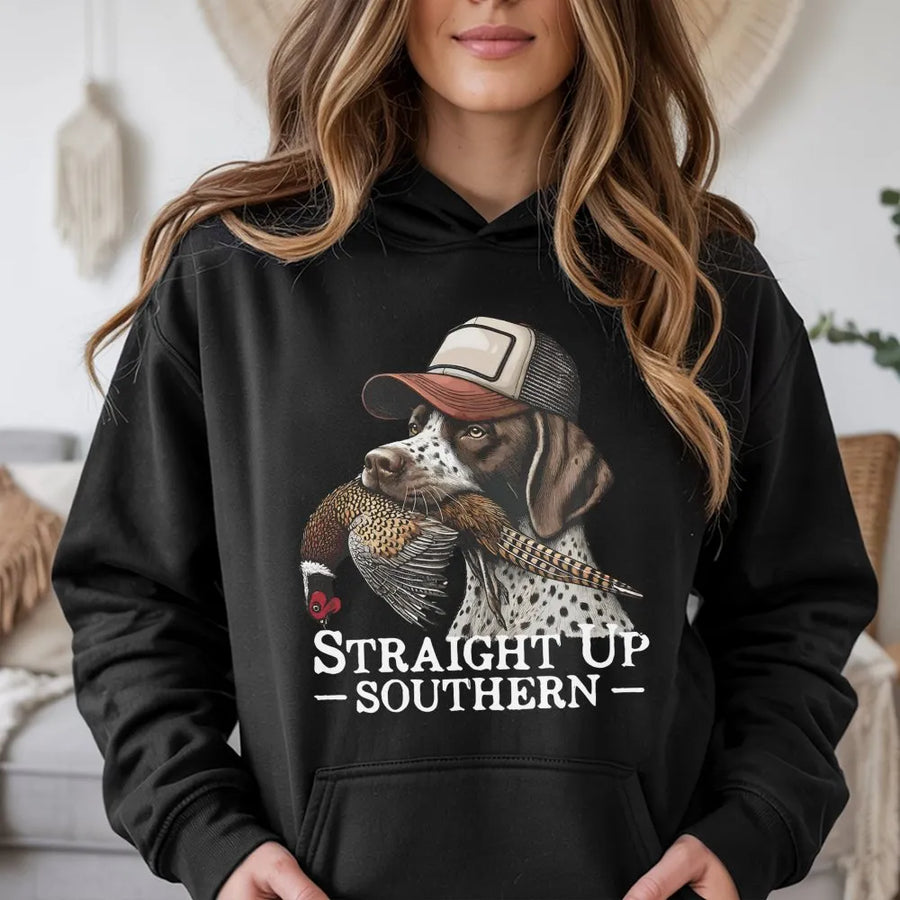 German Shorthaired Pointer Hoodie | Straight Up Southern Pheasant Hunting Design | Premium Cotton Blend | Gift for Hunter Dog Lovers