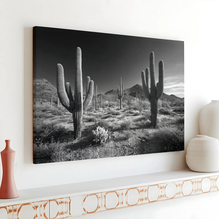 Saguaro Cactus Canvas Wall Art | Black and White Desert Photography | Premium Gallery Quality Print | Southwestern Home Decor