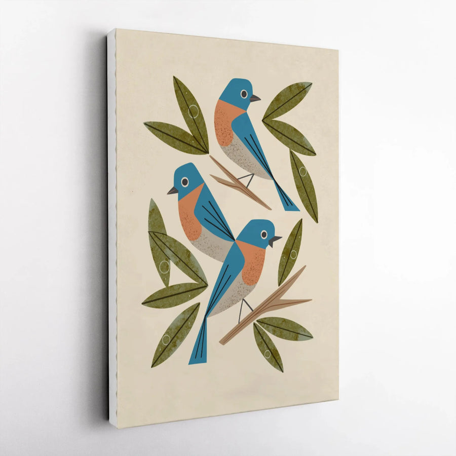 Bluebird Canvas Wall Art | Mid-Century Modern Bird Illustration | Premium Fade-Resistant Print | Gift for Nature Lover, Living Room Decor