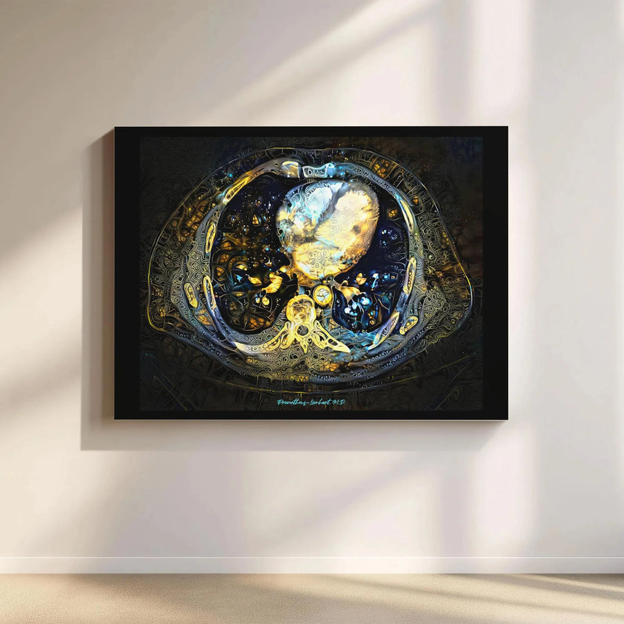 Anatomical Heart Canvas Art | Stylized Thoracic Scan Gold Decor | Gallery Wrap Premium Print | Medical Office Wall Art Gift for Doctor