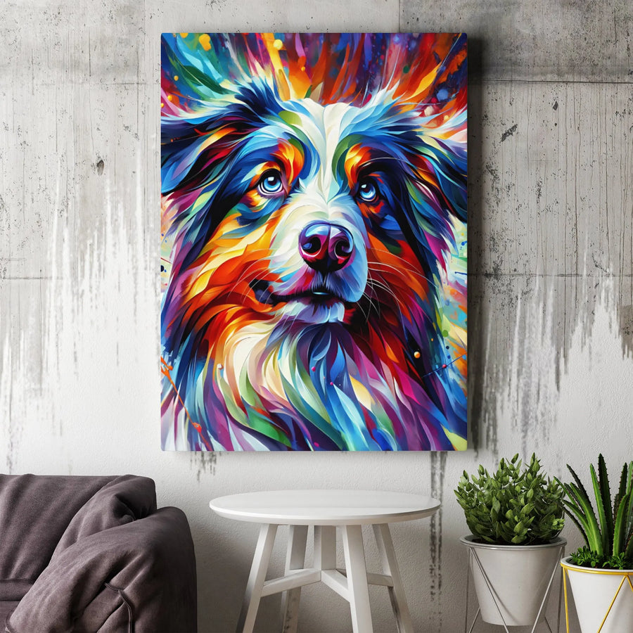 Australian Shepherd Canvas Art | Colorful Abstract Dog Portrait | Premium Fade-Resistant Print | Gallery-Ready Wall Decor for Dog Lovers