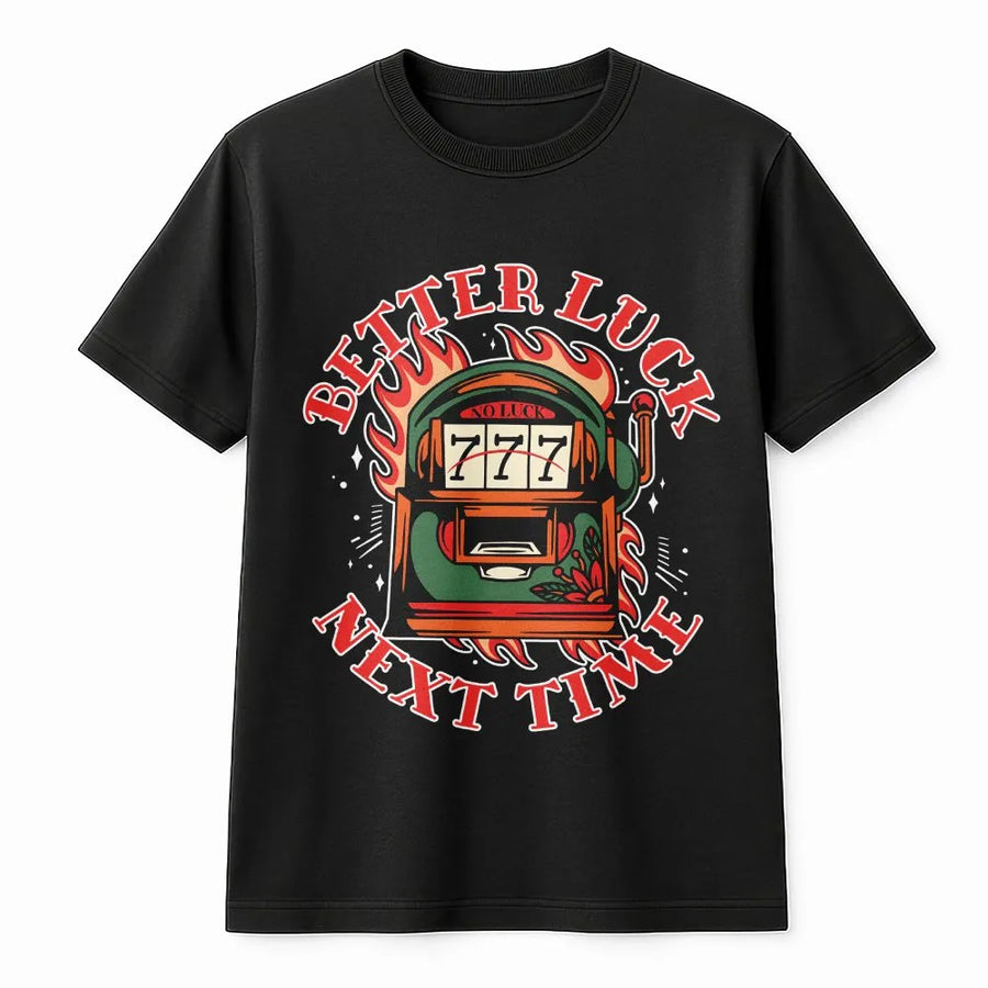 Better Luck Next Time T-Shirt | Slot Machine 777 Graphic | Premium Cotton Unisex Tee | Retro Traditional Tattoo Gift for Gamblers