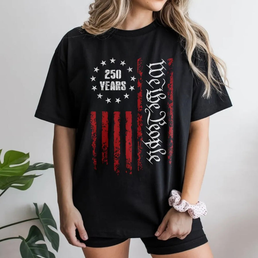 250th Anniversary T-Shirt | We The People Distressed American Flag | Premium Cotton Blend | Commemorative Patriot Gift