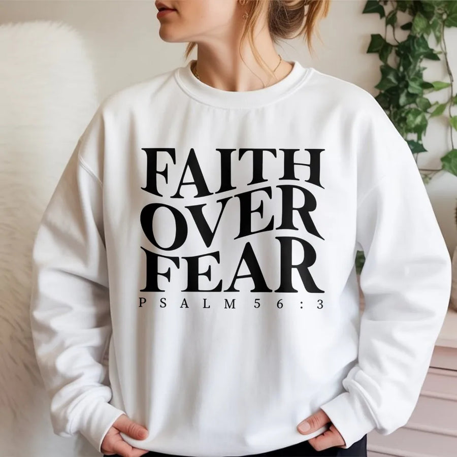 Faith Over Fear Sweatshirt | Psalm 56:3 Bible Verse Graphic | Premium Cotton Blend Crewneck | Inspirational Christian Gift for Men and Women