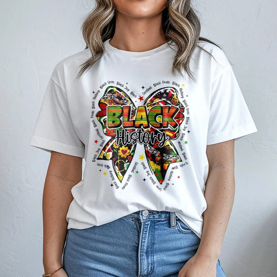 Black History Month T-Shirt | Coquette Bow Graphic Design | Premium Cotton Comfort Tee | African American Pride Gift for Women