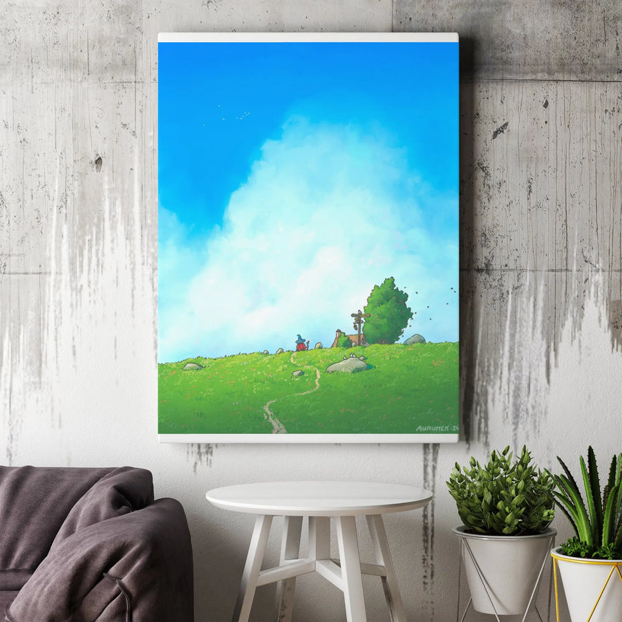 Whimsical Mage Canvas Wall Art | Wizard at the Crossroads Illustration | Premium Gallery Wrapped Print | Gift for Fantasy RPG Fan