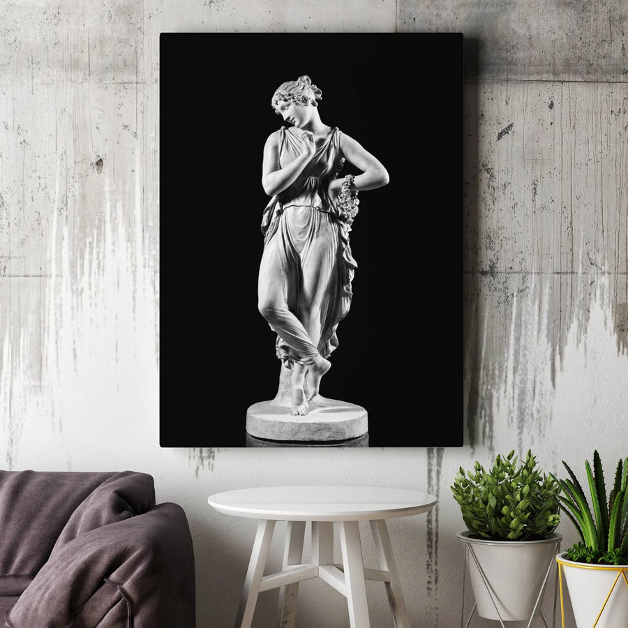 Greek Statue Canvas Art | Classical Female Sculpture Black and White | Premium Gallery Wrap Wall Decor | Aesthetic Home Interior Aesthetic