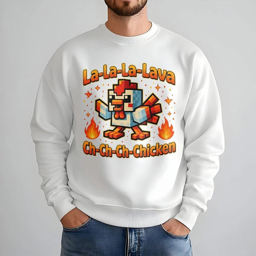 Lava Chicken Sweatshirt | Pixel Art Gaming Graphic | Premium Cotton-Poly Blend | Funny Gift for Gamers and Chicken Lovers