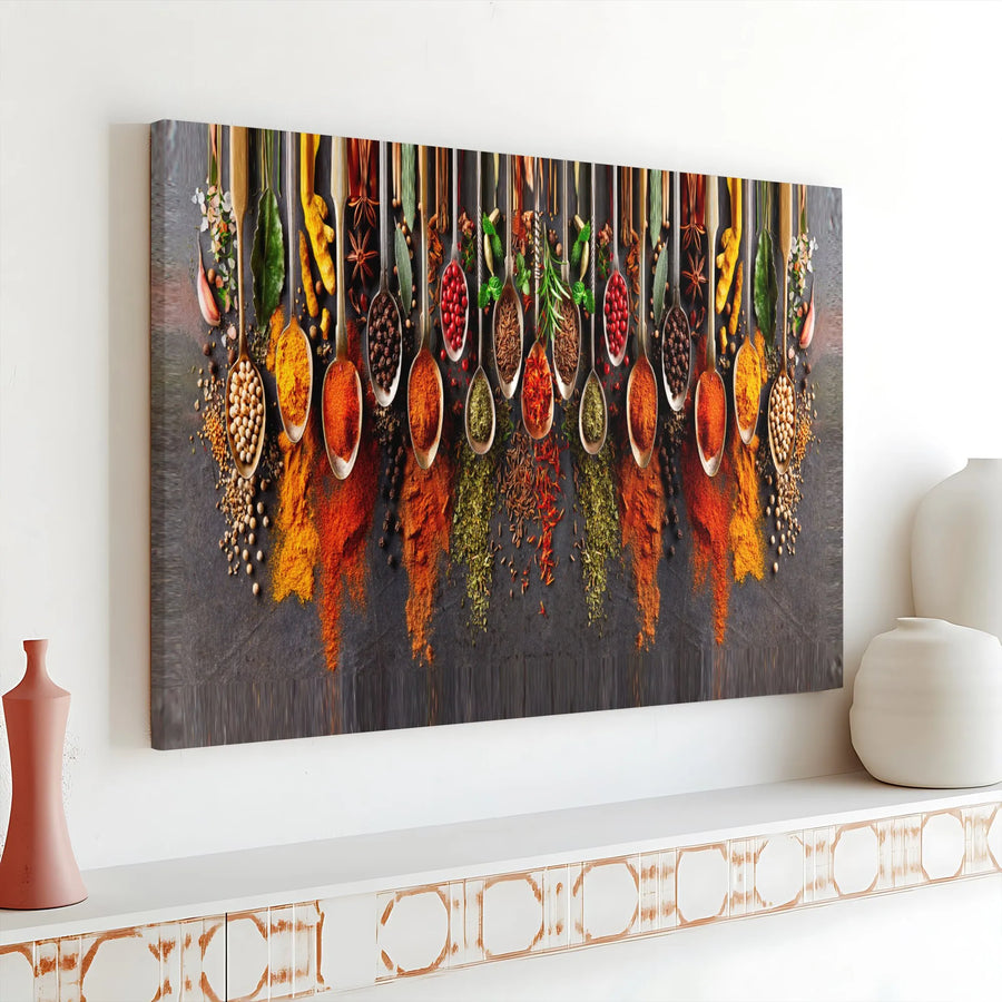 Herbs and Spices Canvas Wall Art | Colorful Spice Spoons Photography | Premium Gallery Wrapped Canvas | Kitchen & Dining Room Decor Gift