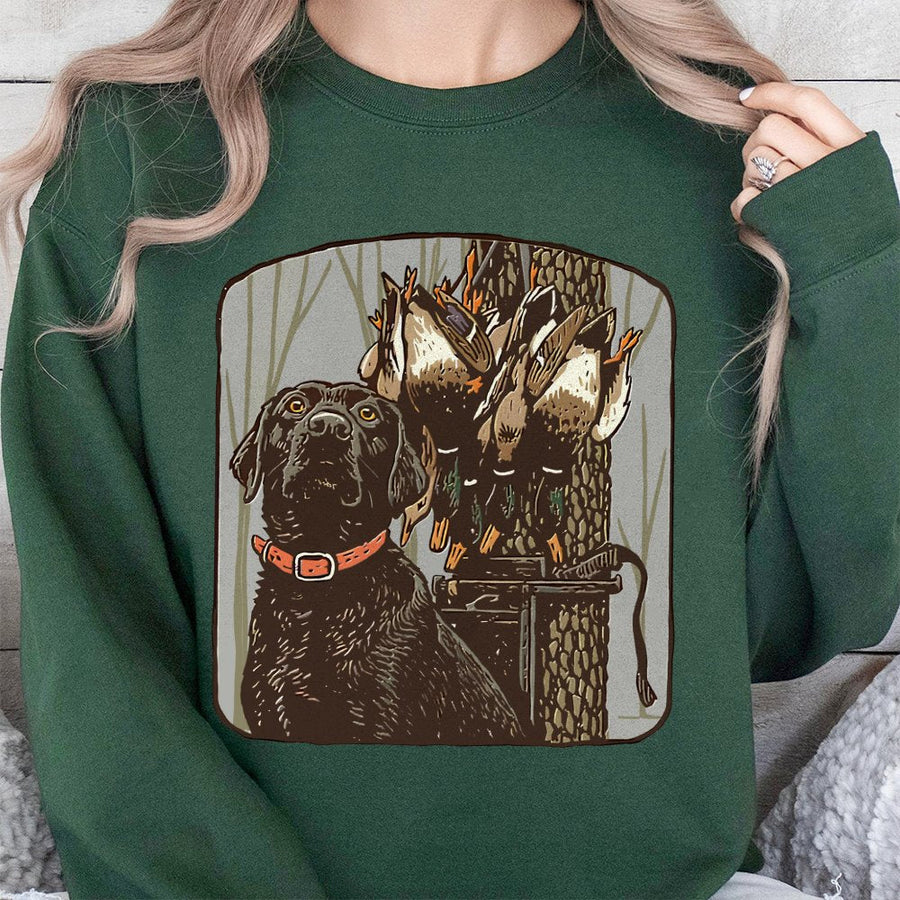Black Lab Duck Hunting Sweatshirt | Mallard Retriever Graphic Print | Soft Cotton-Blend Premium Apparel | Gift for Waterfowl Hunter