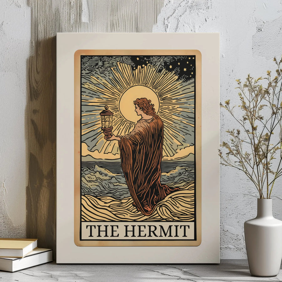 The Hermit Tarot Card Wall Art | Vintage Mystic Occult Print | Gallery Wrapped Canvas Decor | Spiritual Gift For Tarot Readers
