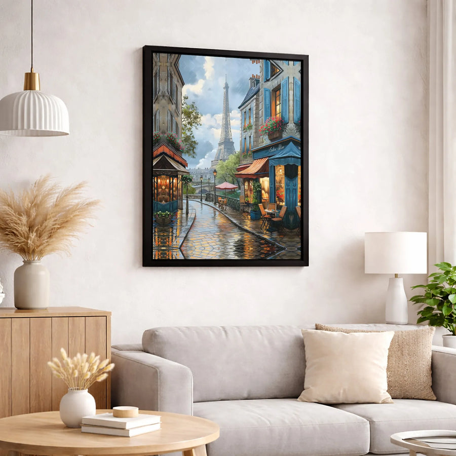 Paris Street Canvas Wall Art | Rainy Eiffel Tower Impressionist Print | Premium 1.25-Inch Gallery Wrap | Romantic Home Decor Gift