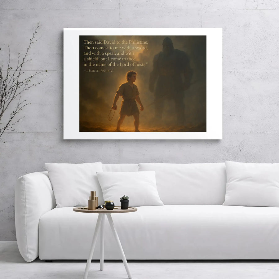 David and Goliath Canvas Print | 1 Samuel 17:45 Bible Verse Wall Art | Premium Gallery Wrapped Decor | Christian Home Gift for Men and Women