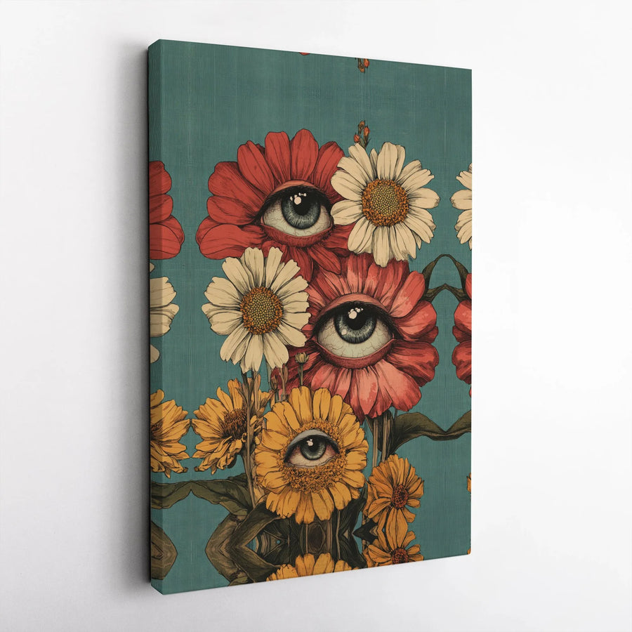 Surreal Flower Eye Art Canvas | Vintage Botanical Wall Decor | Premium Fade-Resistant Gallery Print | Eclectic Home Office Wall Hanging