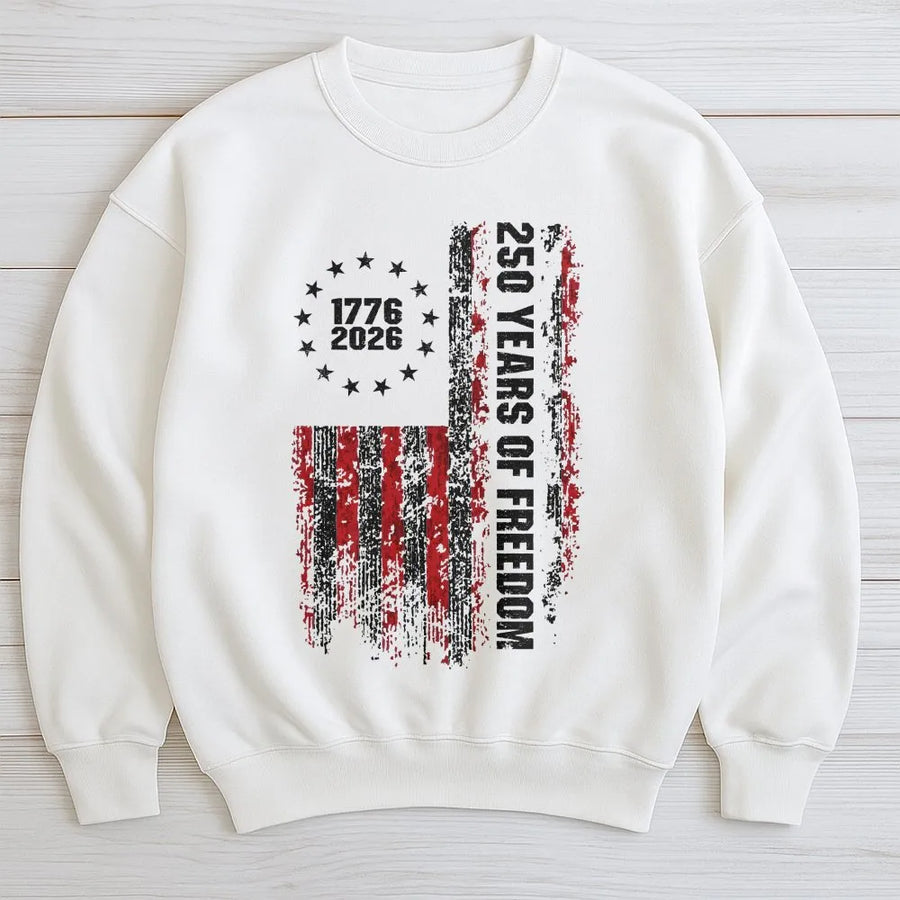 USA 250th Anniversary Sweatshirt | Vintage 1776-2026 Distressed Flag | Soft Cotton Blend | Patriotic 4th of July Gift For Americans