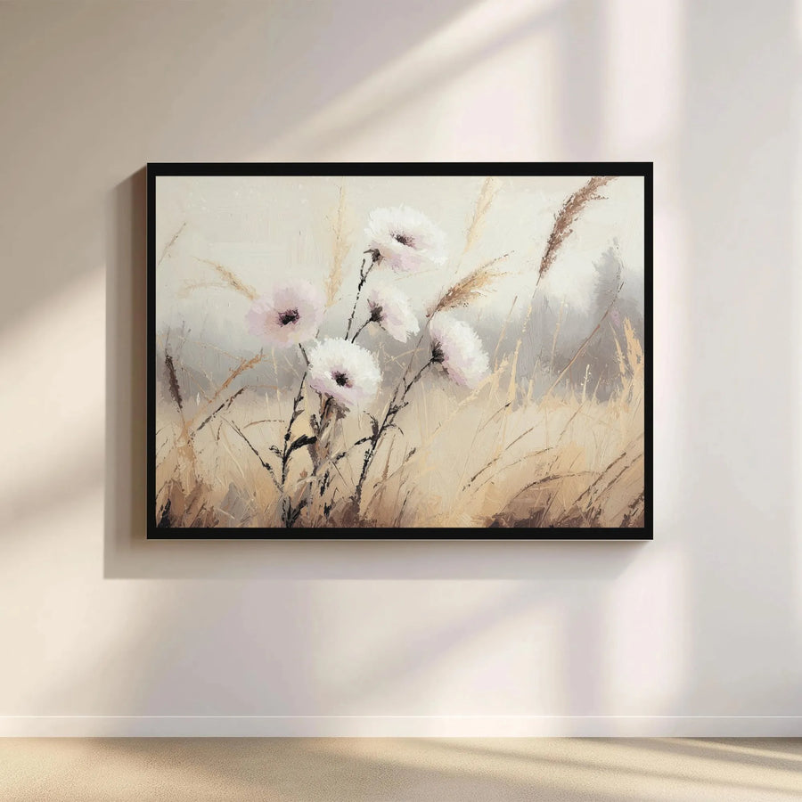 Abstract Floral Canvas Wall Art | Pink and White Wildflower Meadow Print | Premium 1.25" Gallery Wrap | Modern Neutral Home Decor Gift