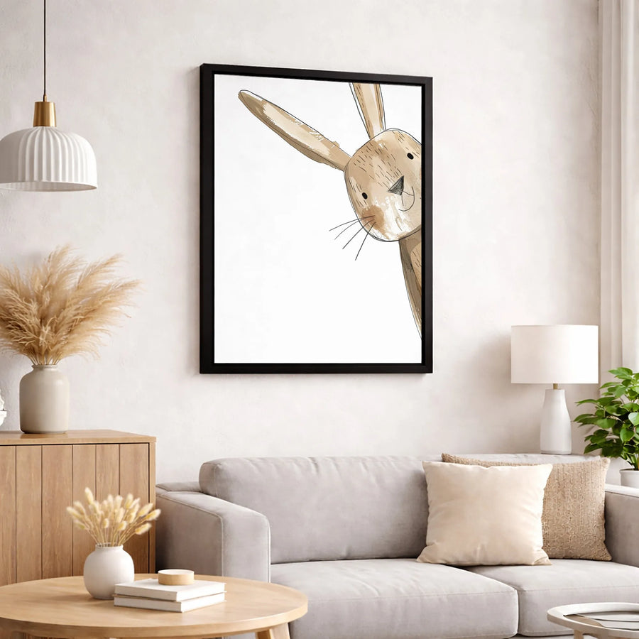 Peeking Bunny Wall Art Canvas | Watercolor Sketch Animal Portrait | Premium Fade-Resistant Gallery Print | Nursery & Kids Room Decor Gift