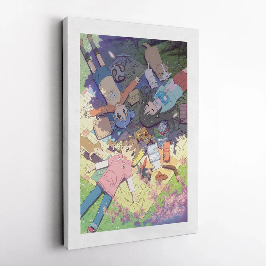 Anime Aesthetic Canvas Wall Art | Friends Picnic Under Sakura Cherry Blossoms | Premium Gallery Wrap Print | Whimsical Japanese Decor Gift