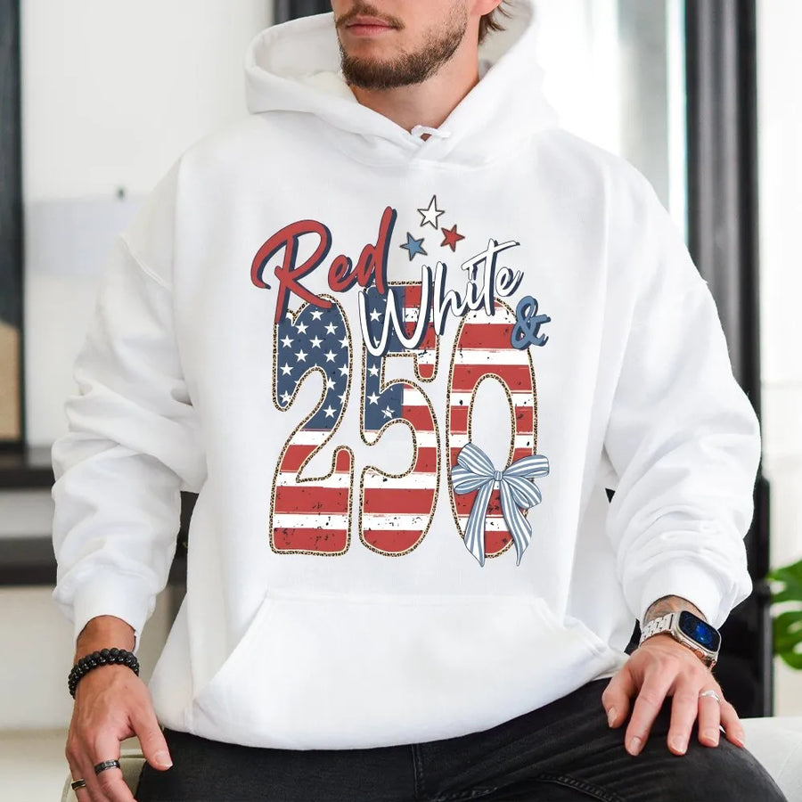 USA 250th Anniversary Hoodie | Patriotic Red White & Blue Flag Graphic | Premium Cotton Blend | Commemorative 4th of July Gift