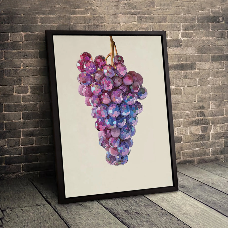 Geometric Grapes Canvas Wall Art | Faceted Purple Fruit Print | Premium Gallery Wrapped Decor | Modern Kitchen & Dining Room Wall Decor
