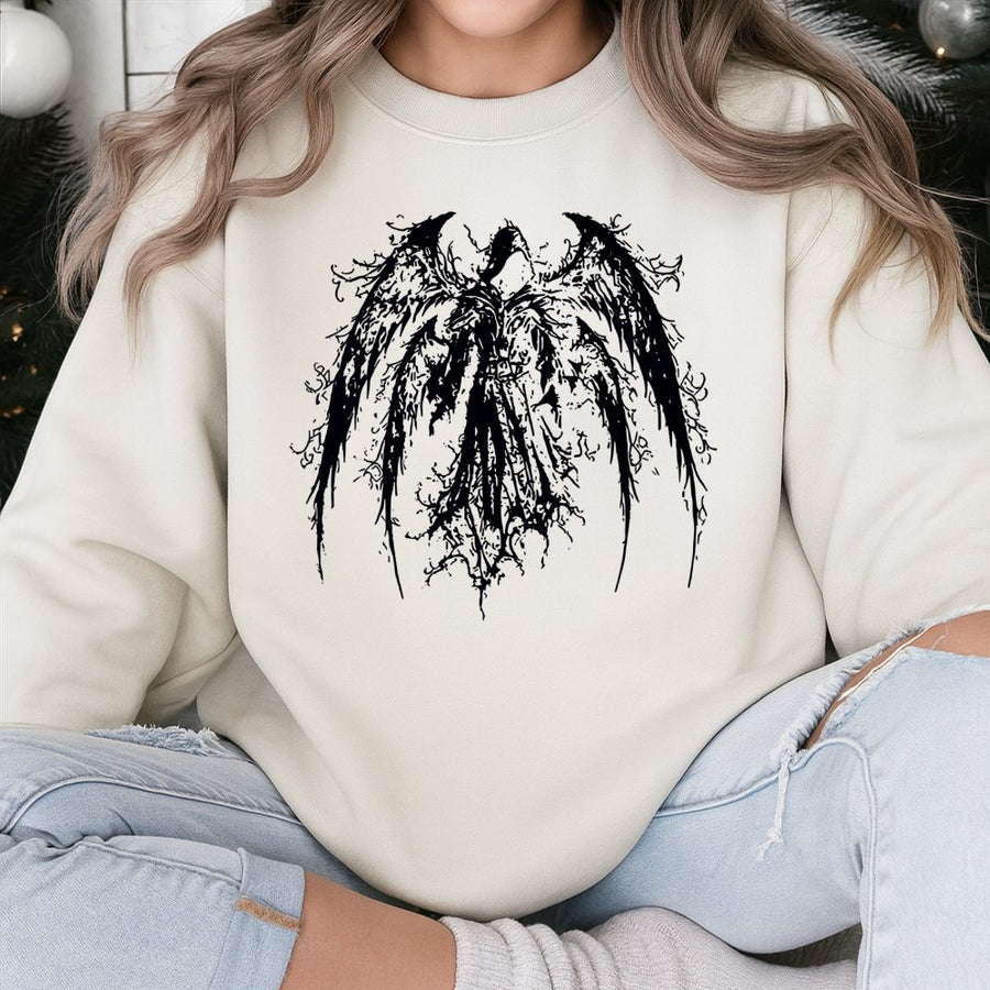 Fallen Angel Sweatshirt | Gothic Streetwear Graphic Print | Premium Cotton Blend | Oversized Aesthetic Unisex Gift for Him and Her