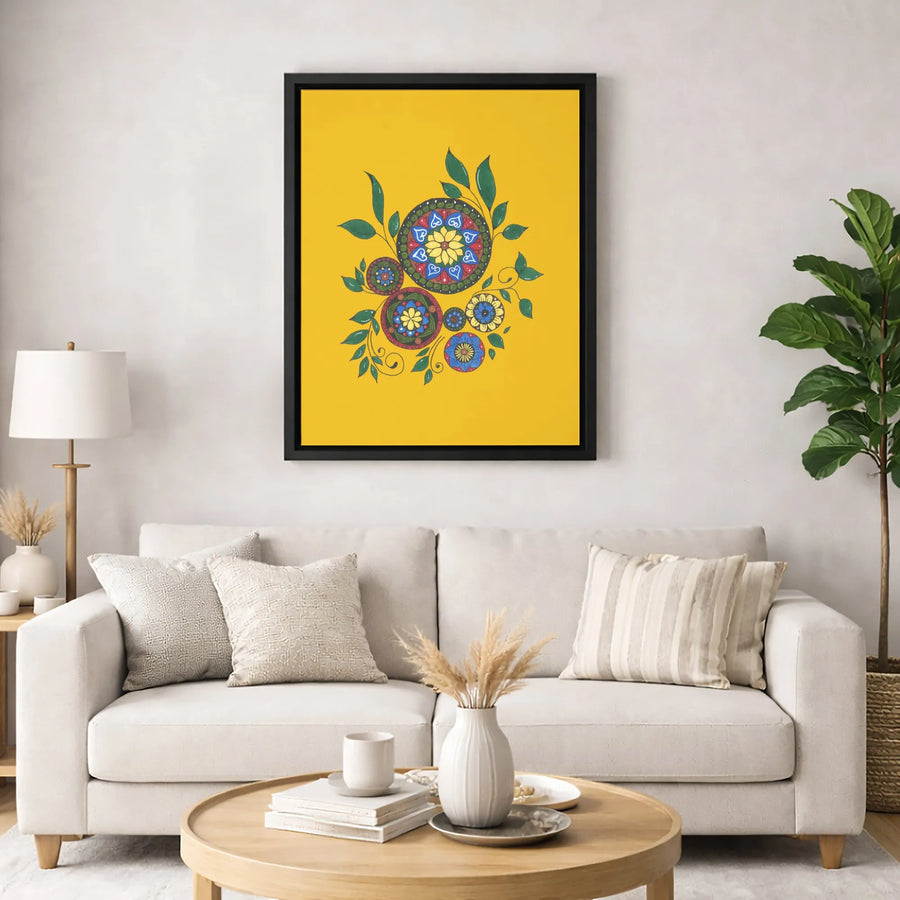 Folk Art Floral Mandala Canvas Wall Art | Colorful Bohemian Flower Print | Premium Fade-Resistant Gallery Wrap | Gift For Modern Home Decor